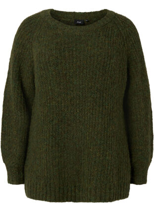 Pull en tricot avec de la laine et des manches raglan, Winter Moss, Packshot image number 0