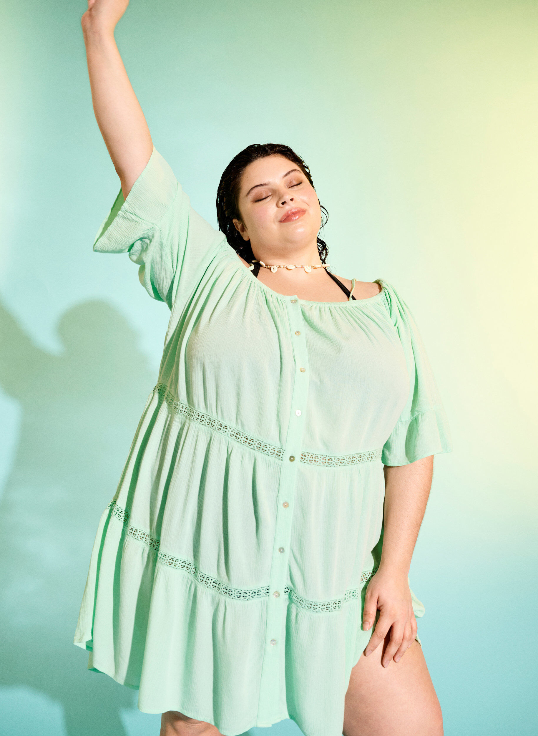 Zizzi Tunique de plage avec &eacute;paulettes, Brook Green, Image image number 0