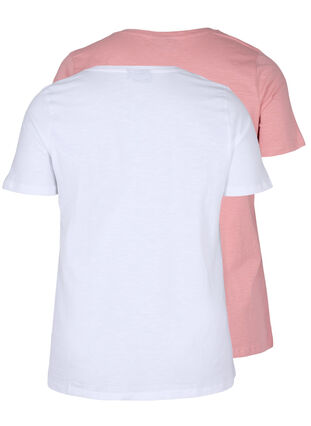 Lot de 2 t-shirts à manches courtes en coton, Bright White/Blush, Packshot image number 1