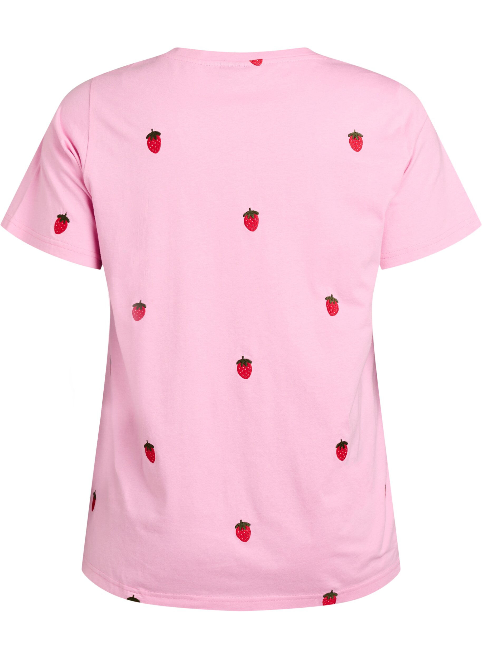 Zizzi T-shirt en coton biologique avec motifs brod&eacute;s, Rose, Packshot image number 1