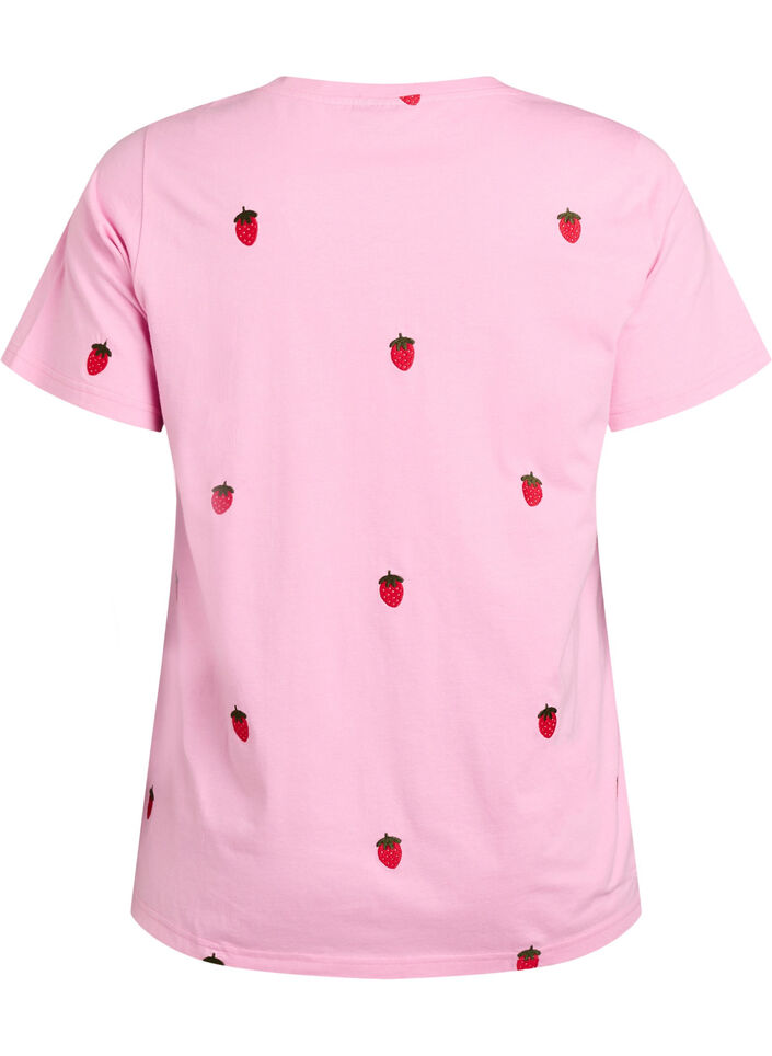 T-shirt en coton biologique avec motifs brod&eacute;s, Rose, Packshot image number 1
