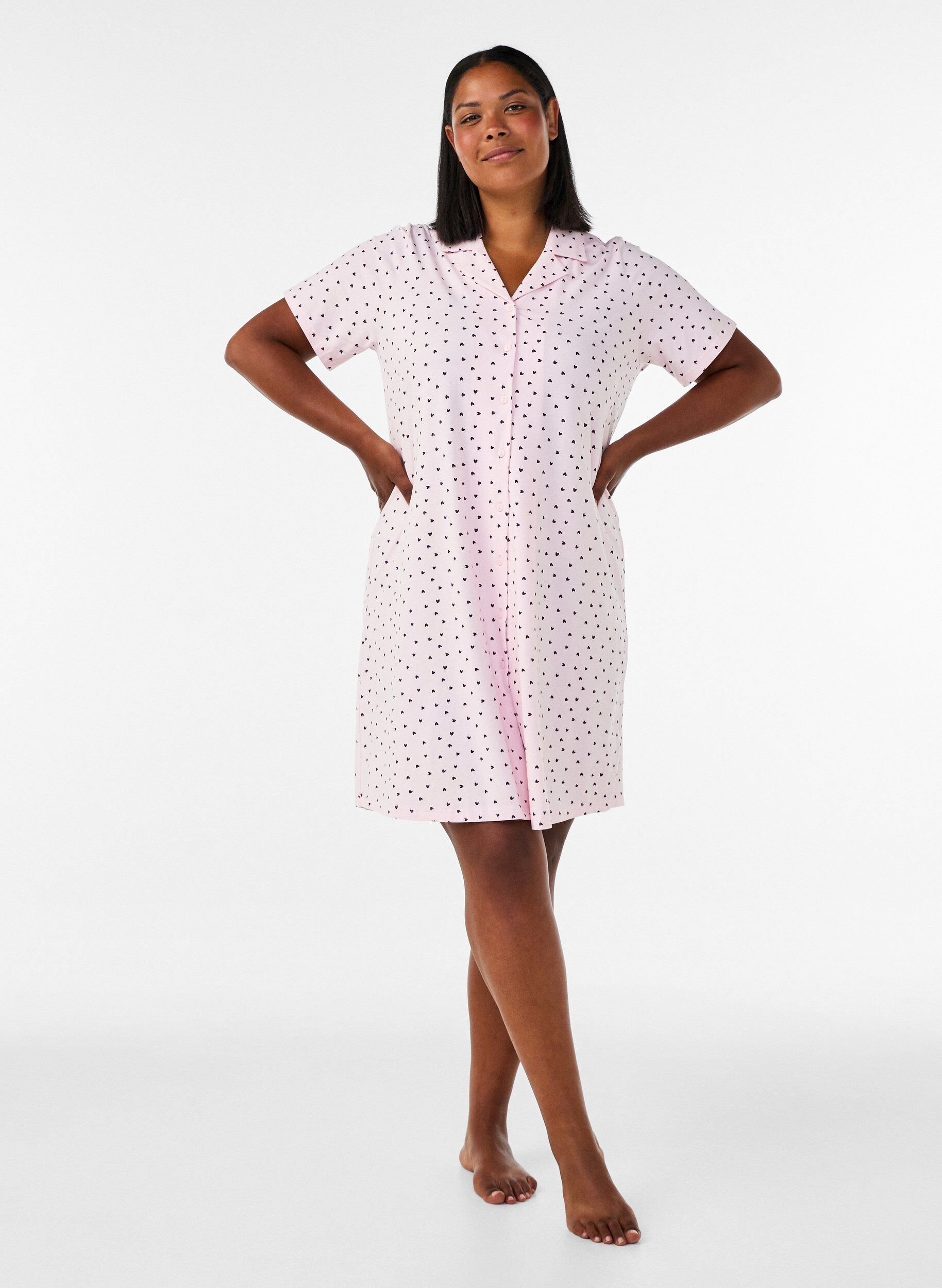 ZizziChemise de nuit en coton &agrave; boutons, Rose, Model image number 1