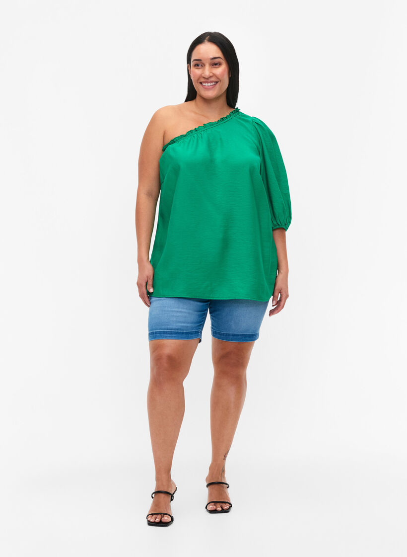 blouse à une épaule en viscose, Vert, Model image number 1