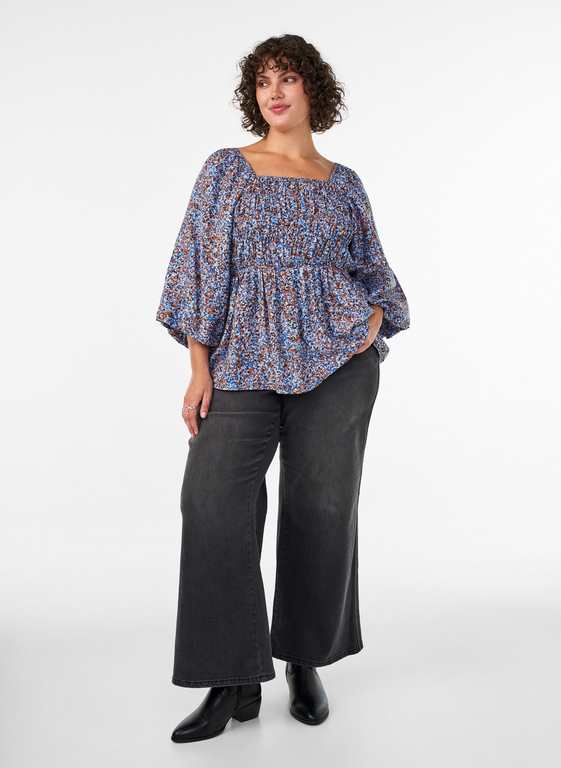 ZizziBlouse smock&eacute;e &agrave; encolure carr&eacute;e, Bleu Clair, Model image number 1