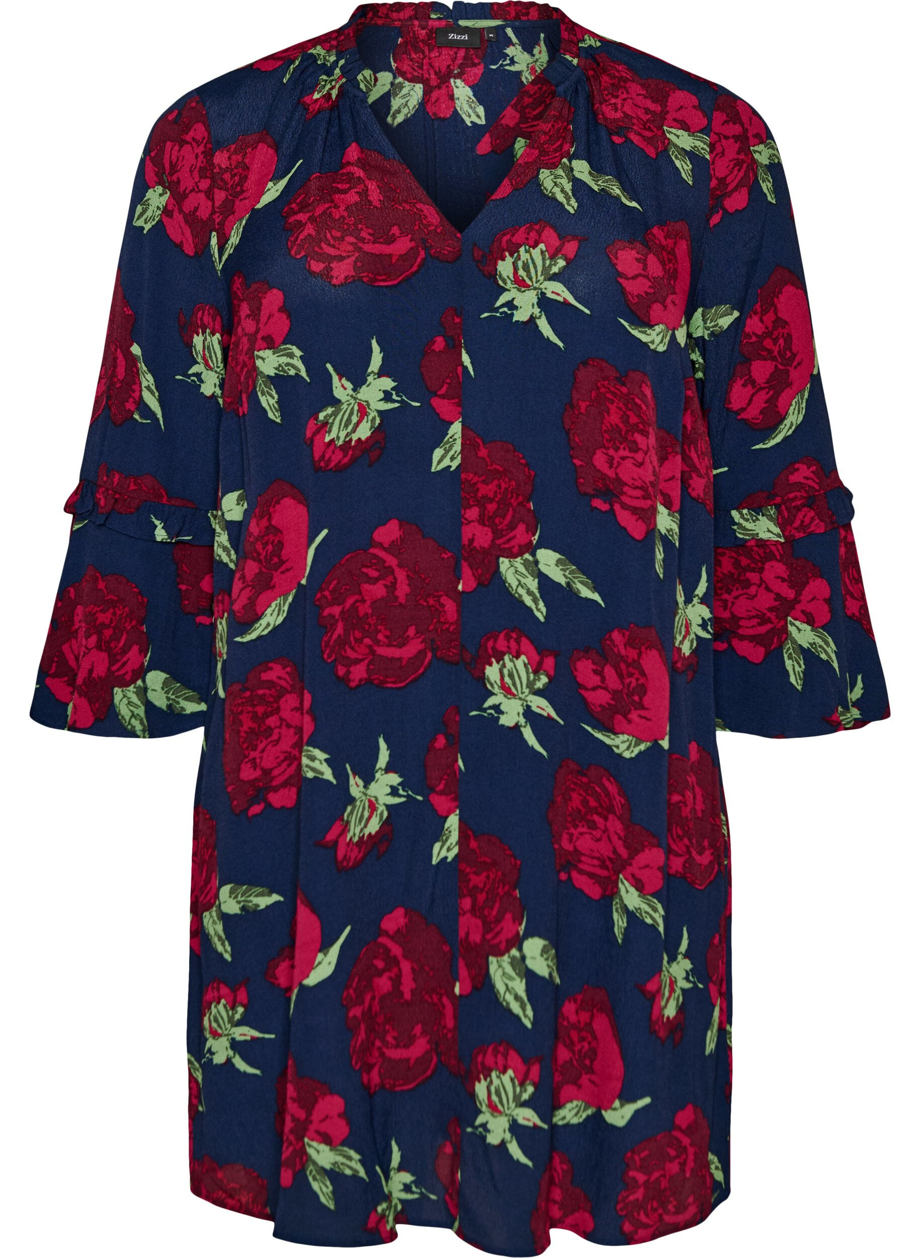 ZizziRobe fleurie en viscose avec volants, Bleu, Packshot image number 0