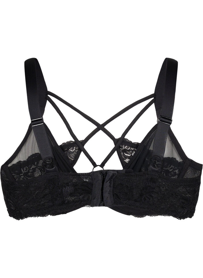 Soutien-gorge couvrant avec cordon et dentelle, Black, Packshot image number 1
