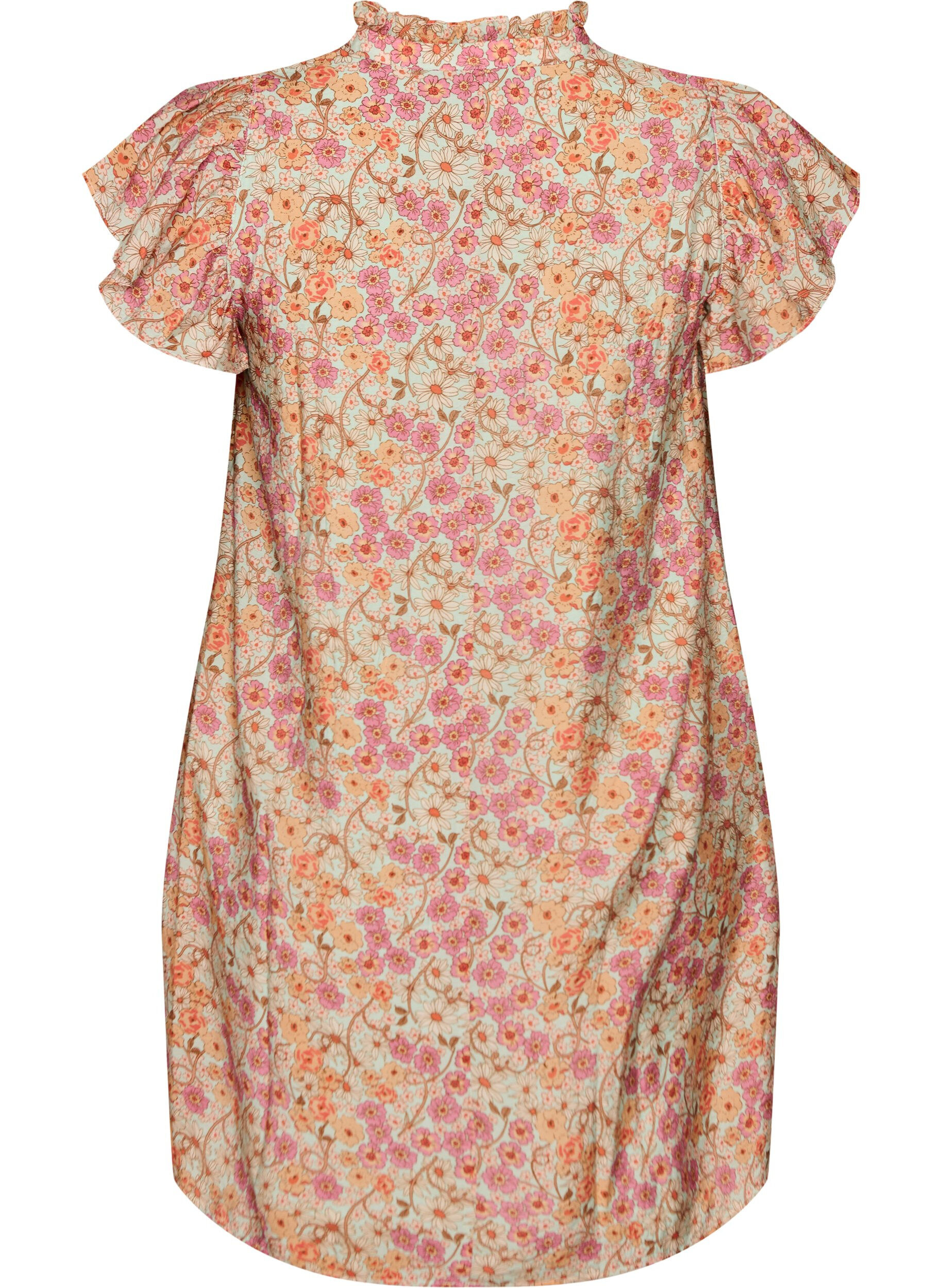 ZizziRobe courte en viscose avec smocks et imprim&eacute; fleuri, Orange, Packshot image number 1
