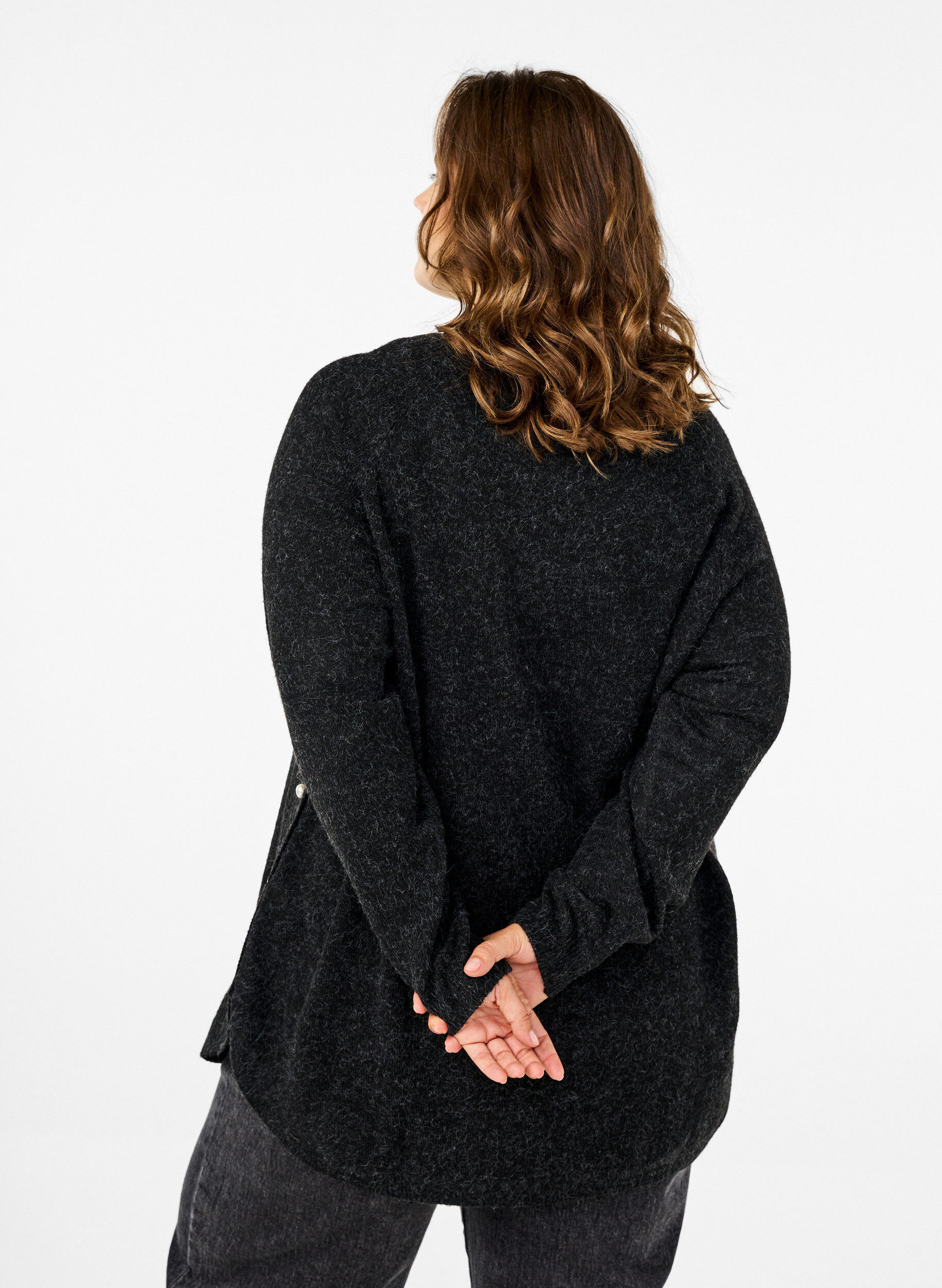 Zizzi Chemisier en tricot avec des d&eacute;tails de perles, Dark Grey Melange, Model image number 1