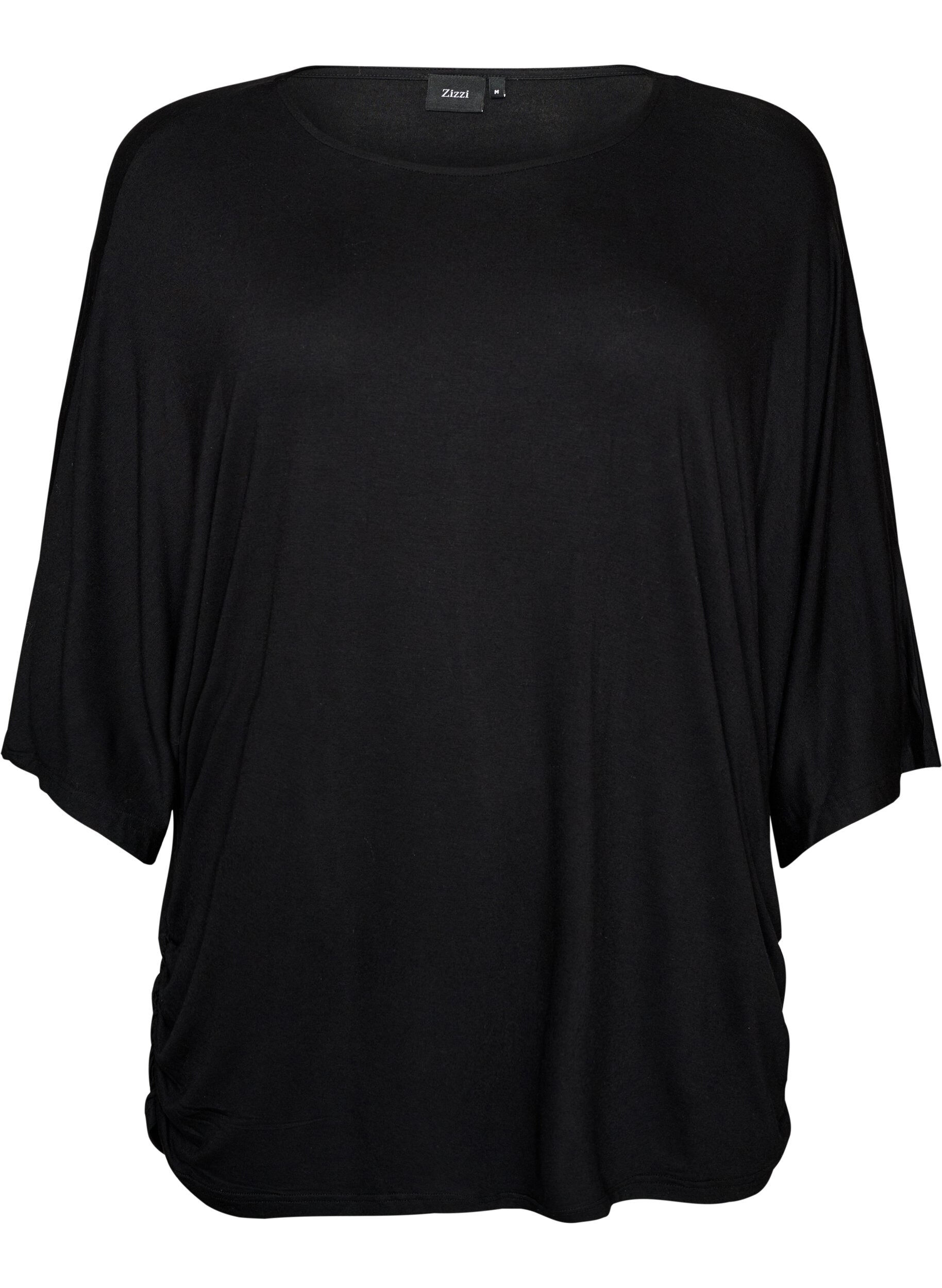 ZizziBlouse en jersey avec des manches ballon au coude, Noir, Packshot image number 0