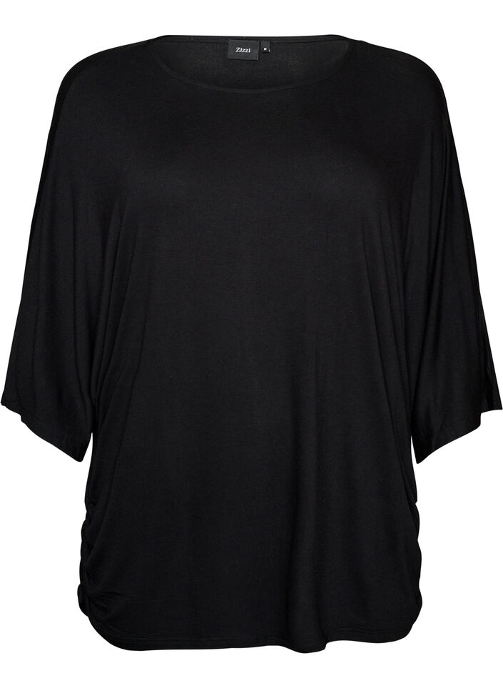 Blouse en jersey avec des manches ballon au coude, Noir, Packshot image number 0