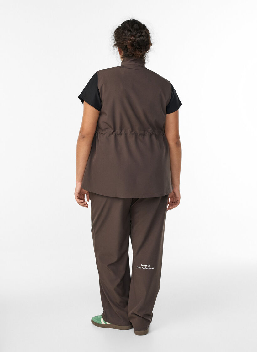 Pantalon de sport taille haute et coupe droite, Marron, Model image number 1