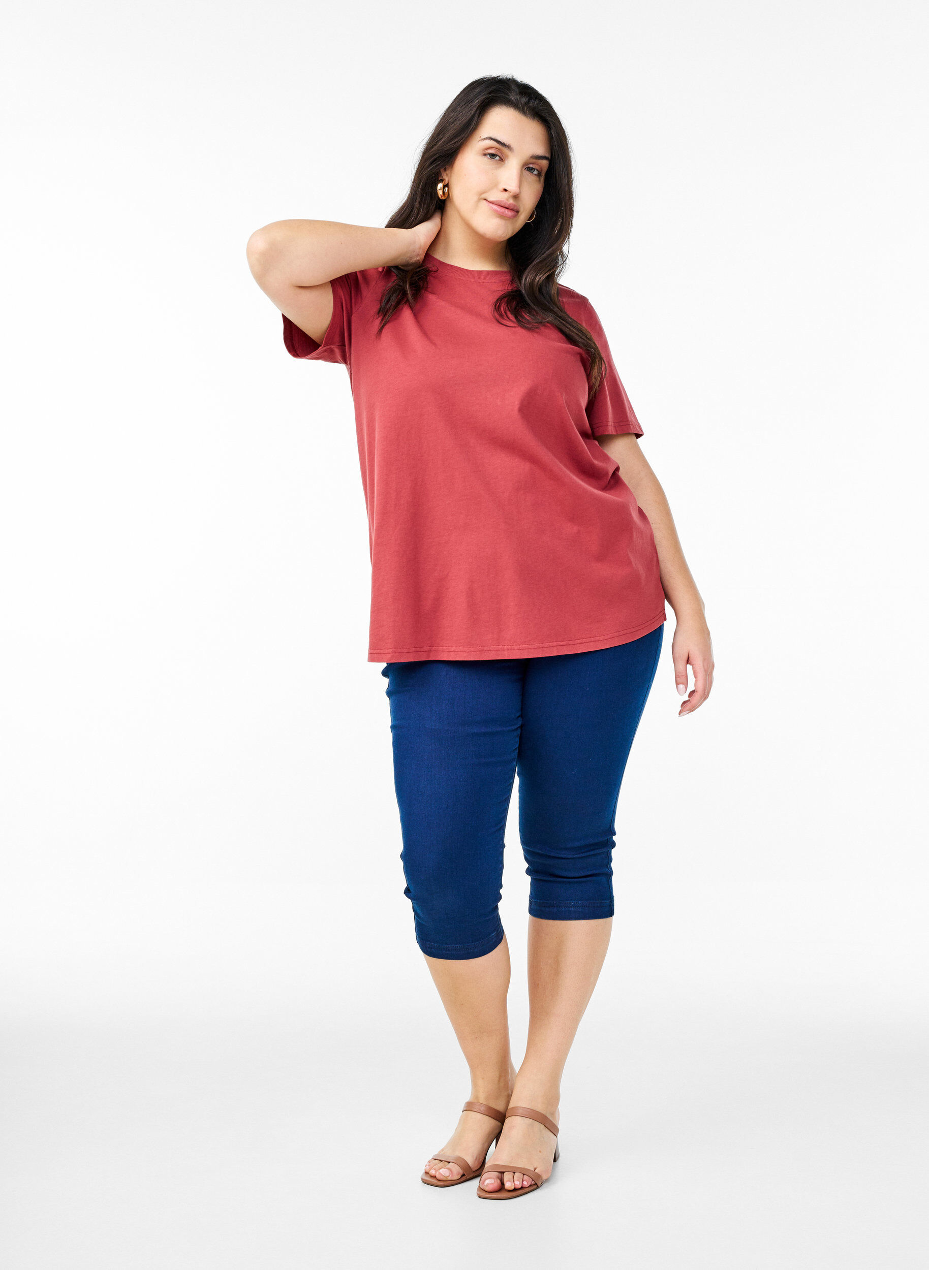 ZizziT-shirt basique en coton &agrave; col rond, Rouge, Model image number 1