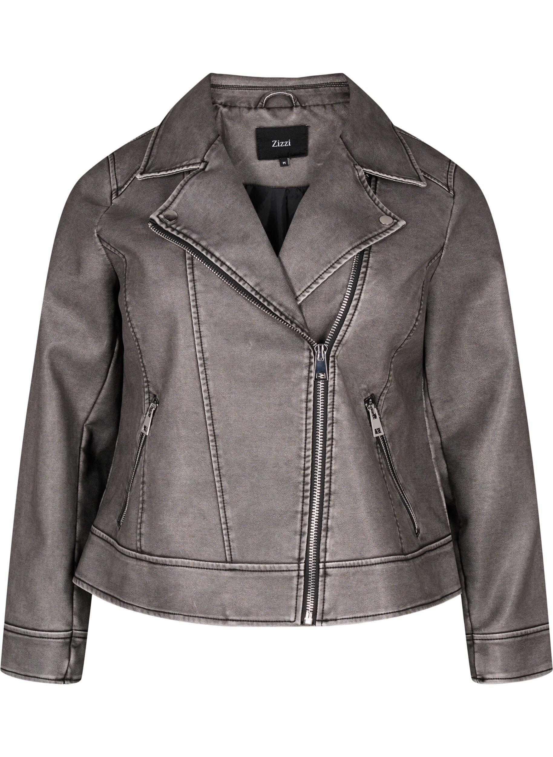 Zizzi Veste imitation cuir patin&eacute;e, Dark Grey Wash, Packshot image number 0