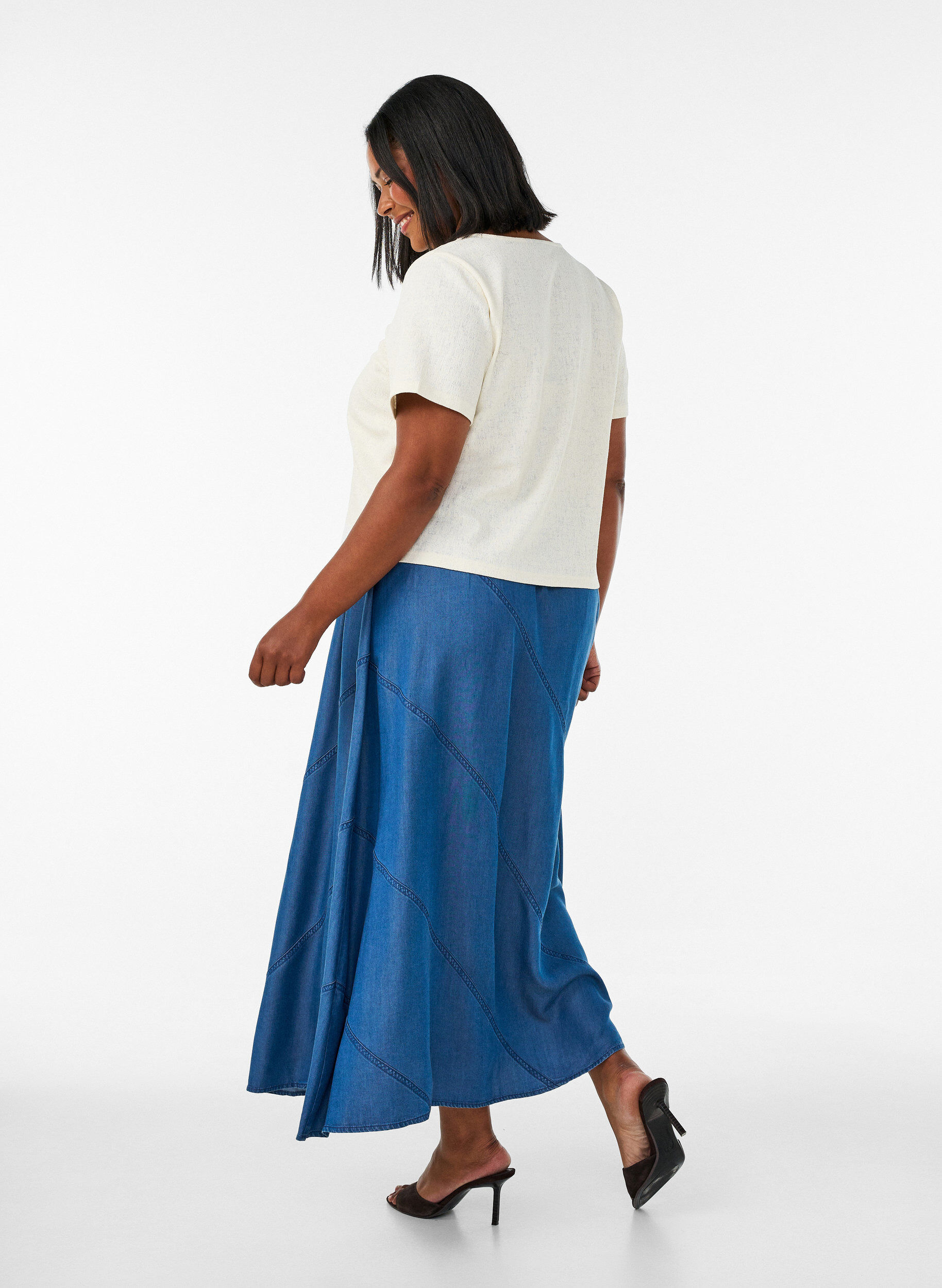 ZizziJupe longue aspect denim en TENCEL&trade; Lyocell, Bleu, Model image number 1