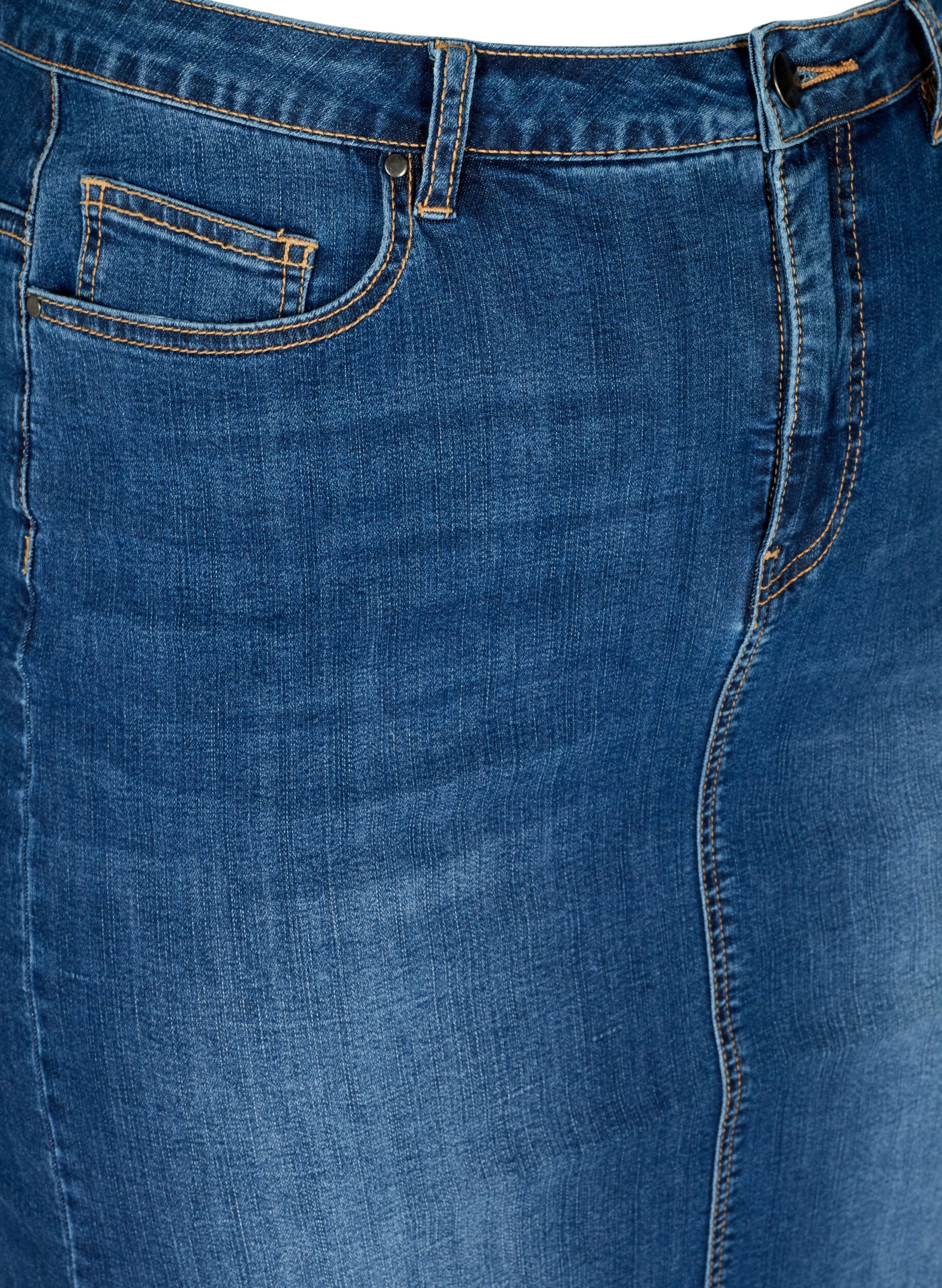Zizzi Jupe midi en jean avec fente, Bleu, Packshot image number 2