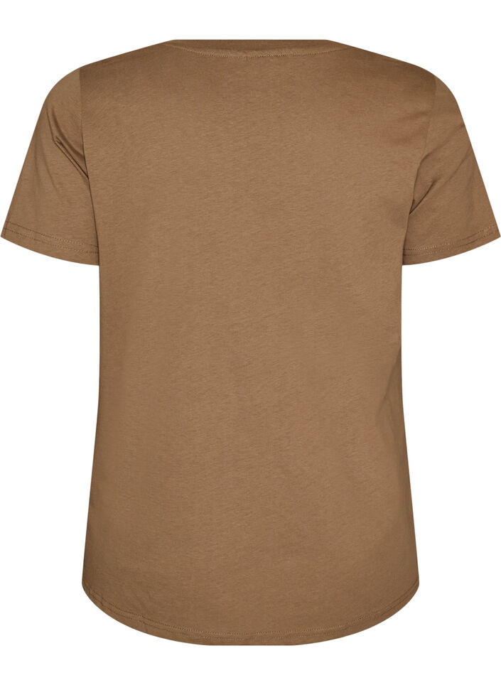 T-shirt en coton avec imprim&eacute; sur le devant et col en V, Marron, Packshot image number 1