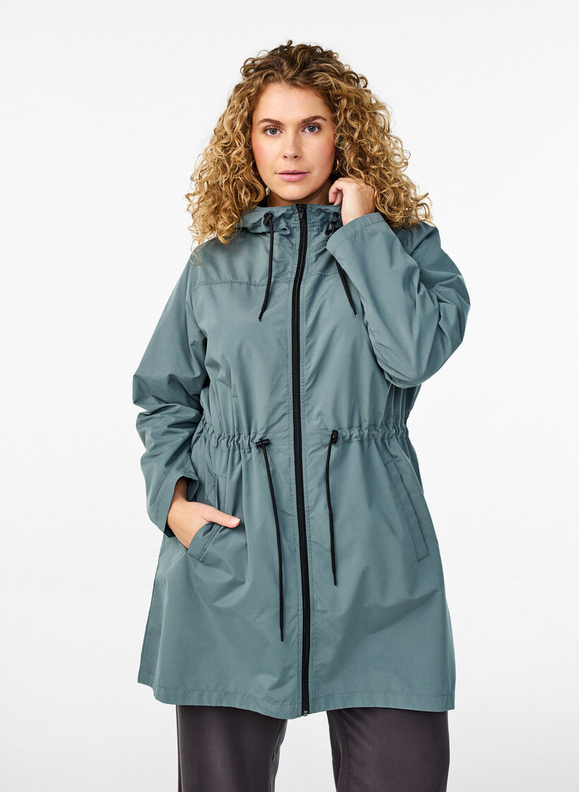 Parka l&eacute;g&egrave;re avec capuche, Vert fonc&eacute;, Model image number 0
