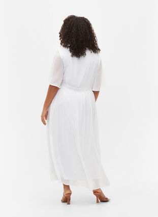 Robe longue drapée et à manches courtes, Bright White, Model image number 1