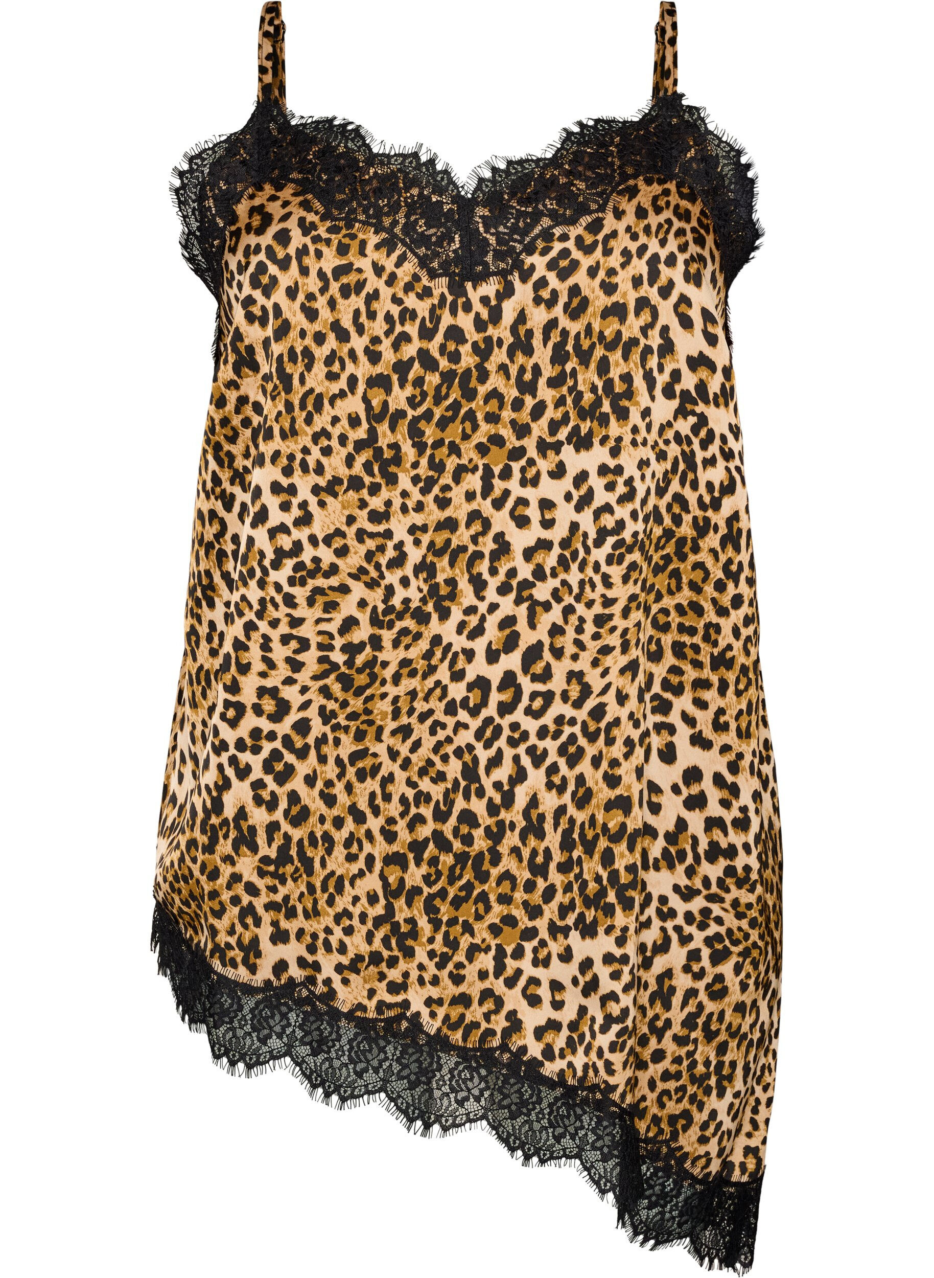 ZizziTop &agrave; fines bretelles avec dentelle et ourlet asym&eacute;trique, Marron, Packshot image number 0