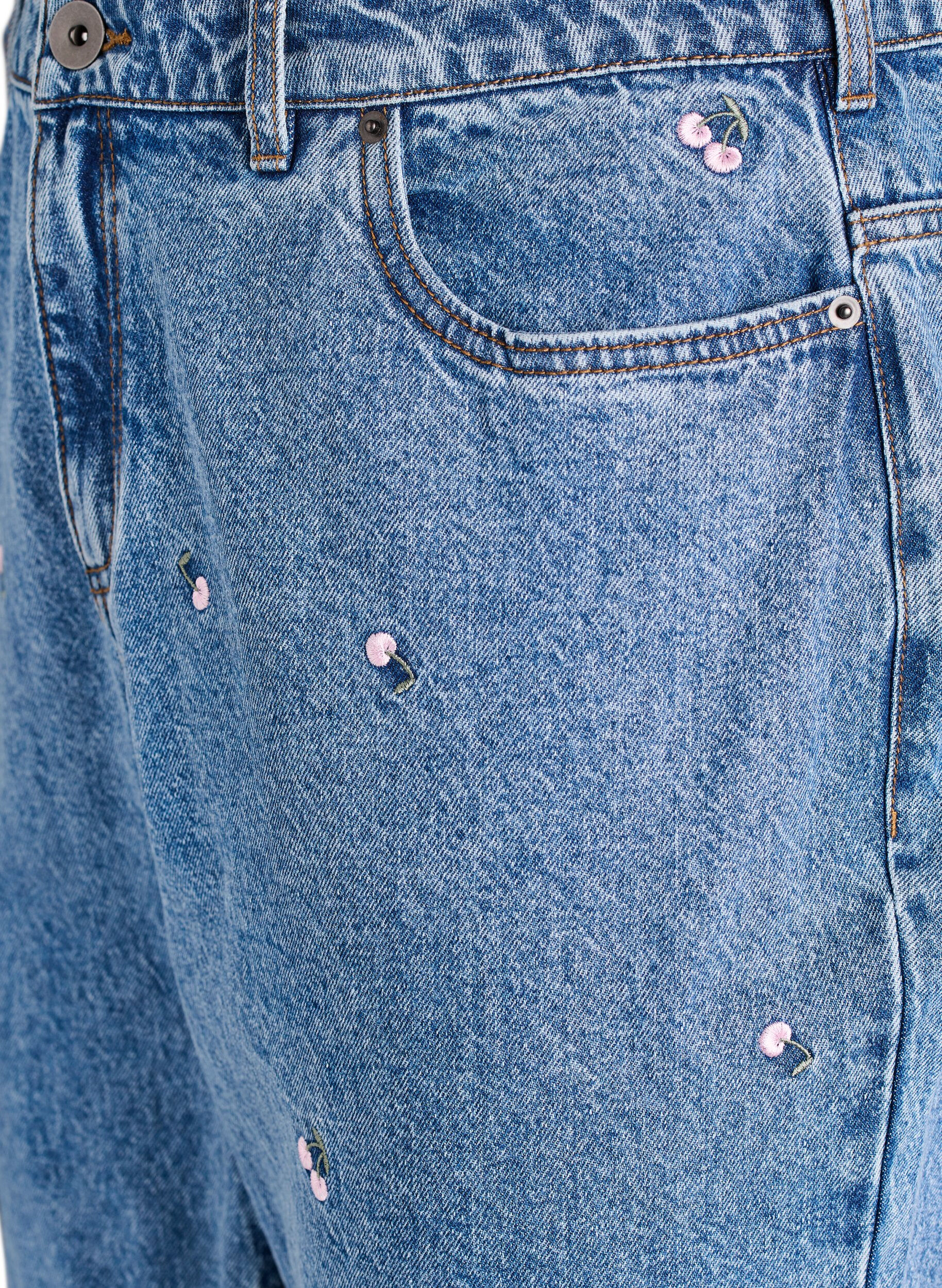 Zizzi Jean Gemma taille haute avec broderies, Bleu, Packshot image number 2
