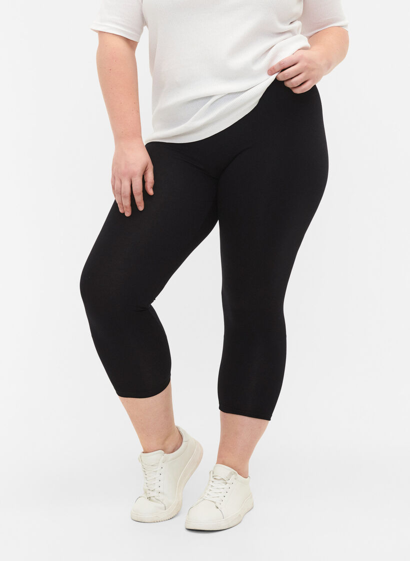 Leggings basiques longueur 3/4 en viscose, Noir, Model image number 0