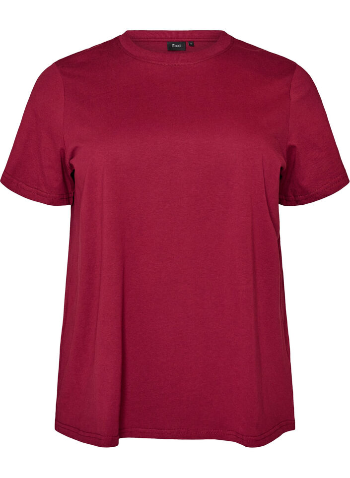 T-shirt basique en coton &agrave; col rond, Rouge, Packshot image number 0