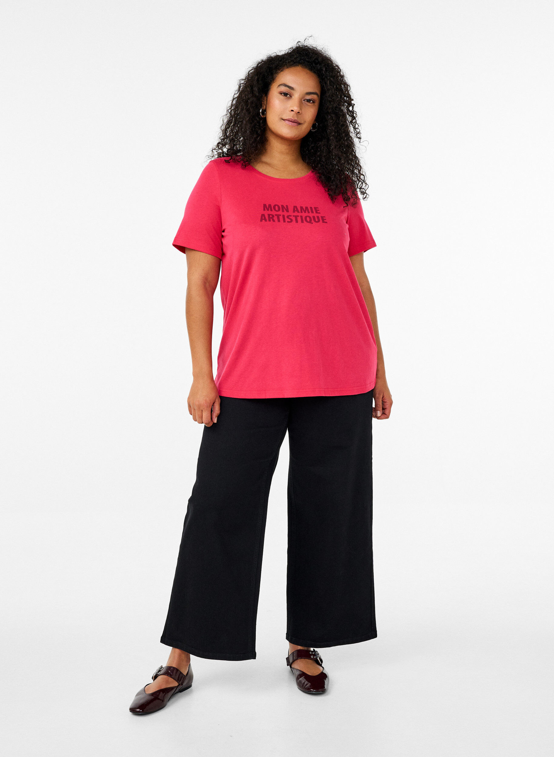 Zizzi FLASH - T-shirt avec motif, Rose, Model image number 1