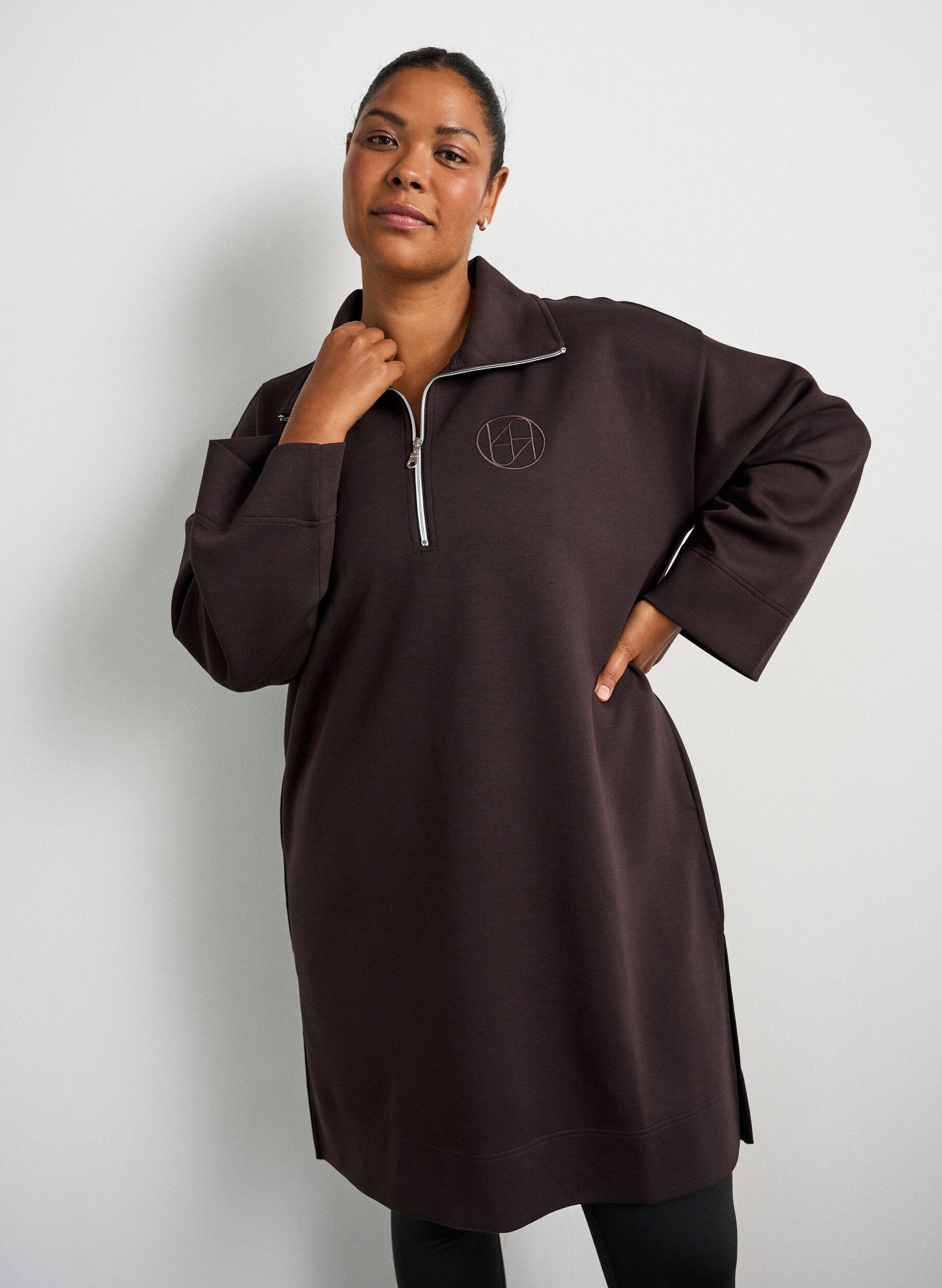 ZizziRobe-sweat sportive avec col montant et fermeture zipp&eacute;e, Marron, Model image number 0