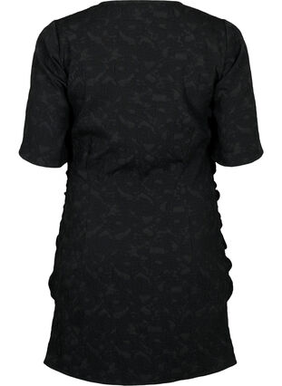 Robe à manches courtes avec tissu texturé et drapés, Black, Packshot image number 1
