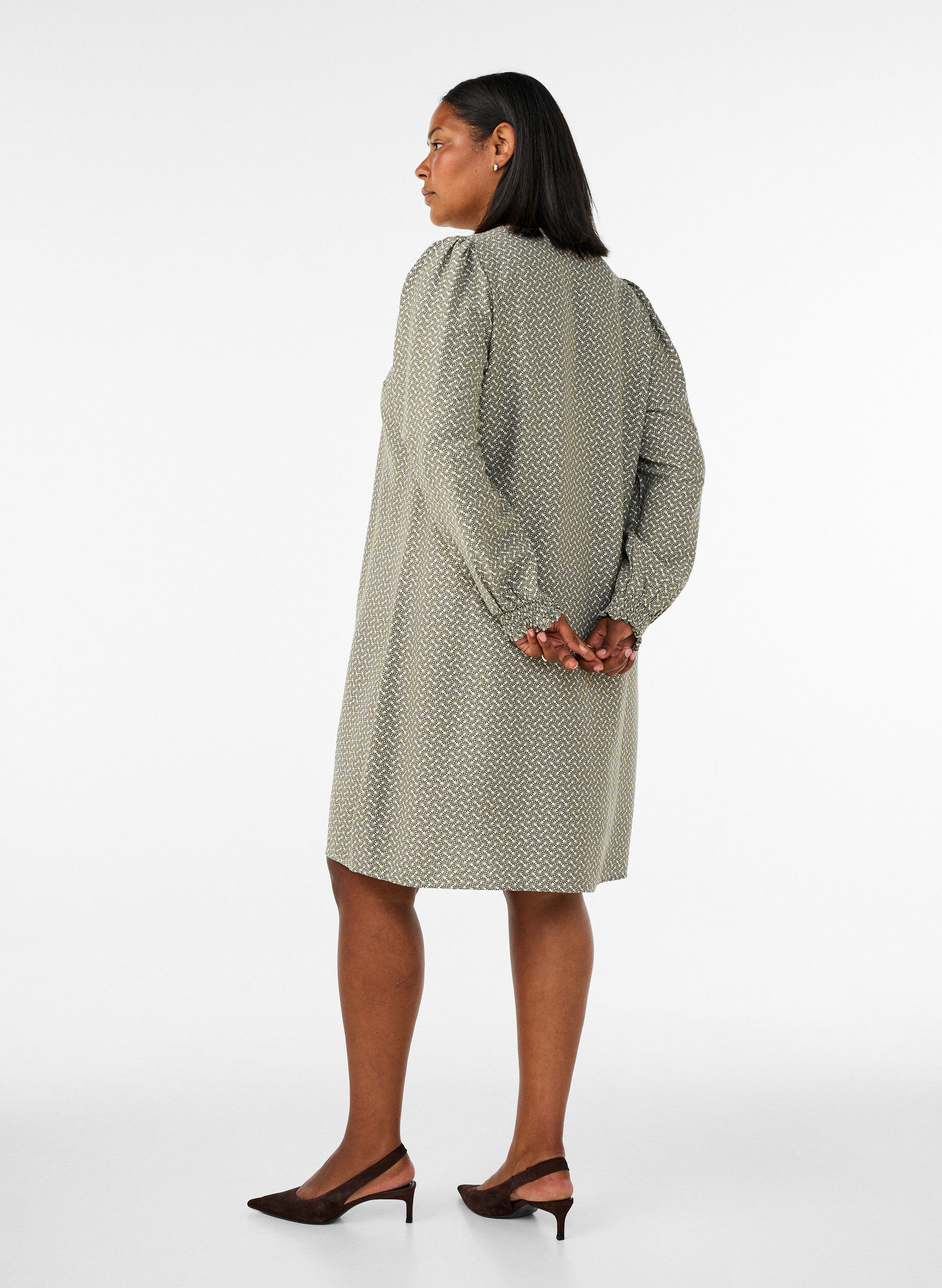 ZizziRobe imprim&eacute;e en viscose &agrave; manches longues, Vert Kaki, Model image number 2