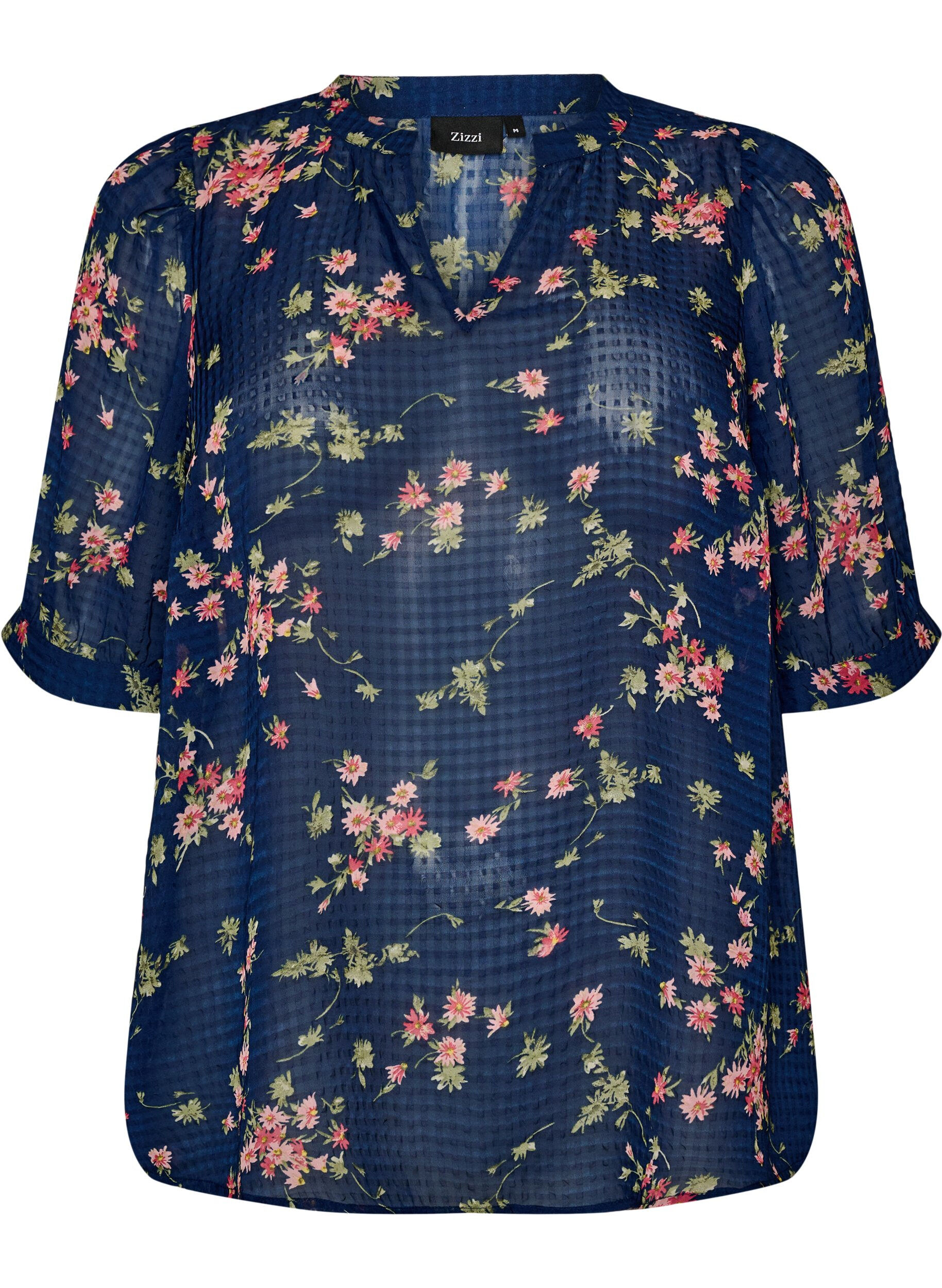 ZizziBlouse &agrave; imprim&eacute; floral et col V, Bleu, Packshot image number 0