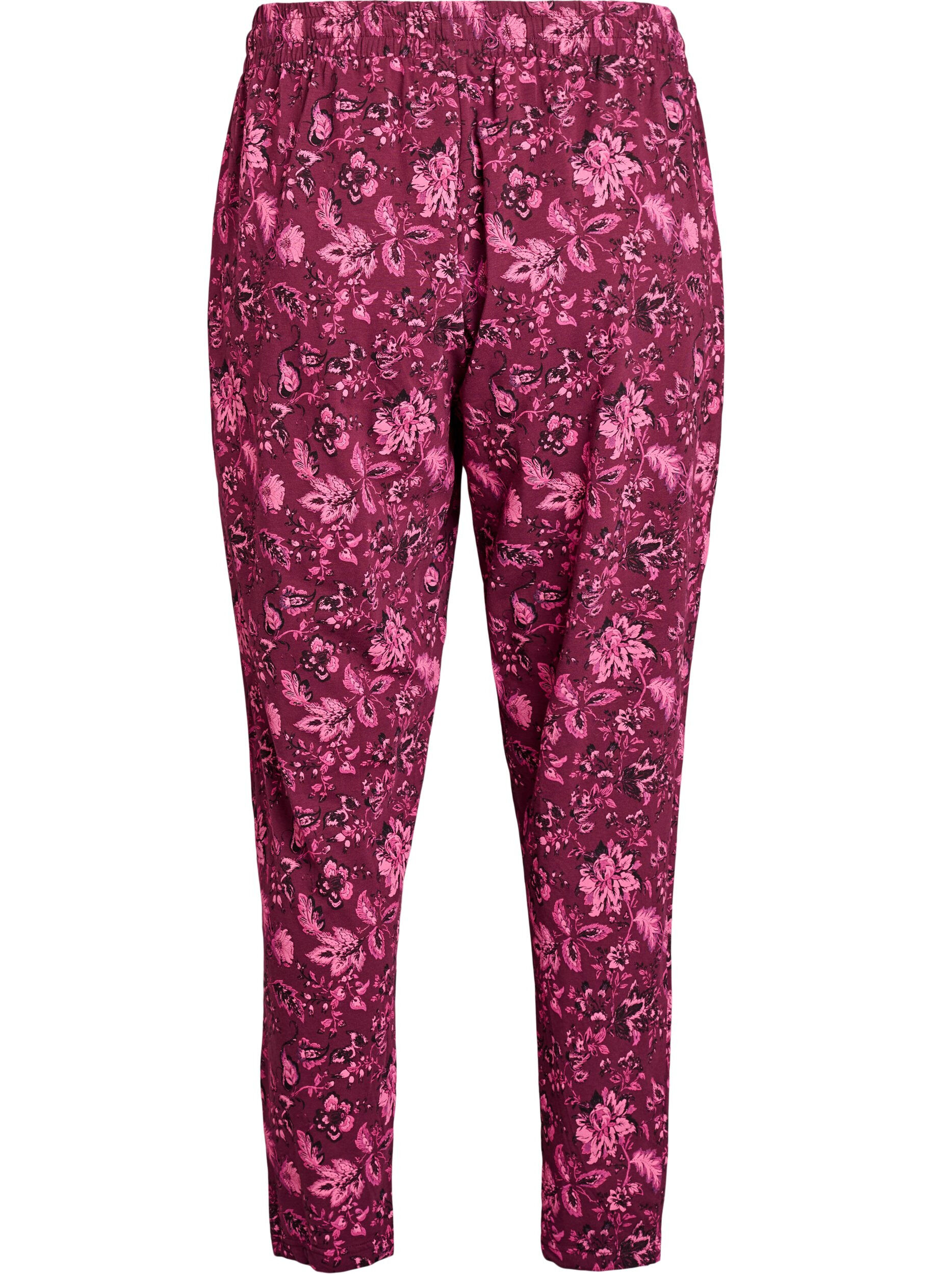 Zizzi Pantalon de pyjama en coton avec imprim&eacute;, Bordeaux fonc&eacute;, Packshot image number 1