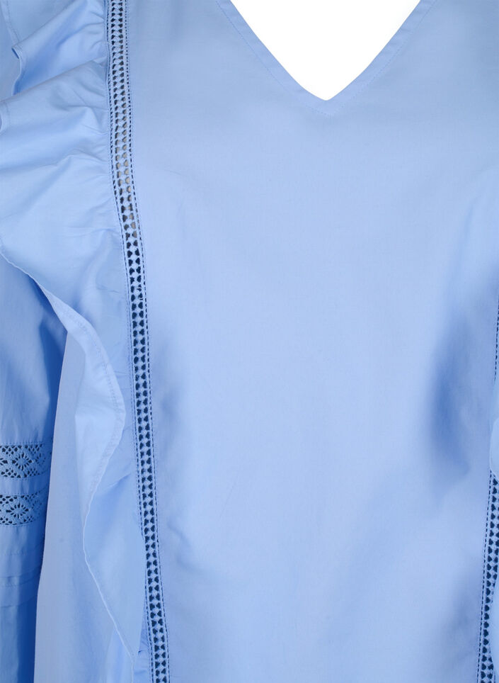 Chemisier à volants et garniture en dentelle, Bleu Clair, Packshot image number 2