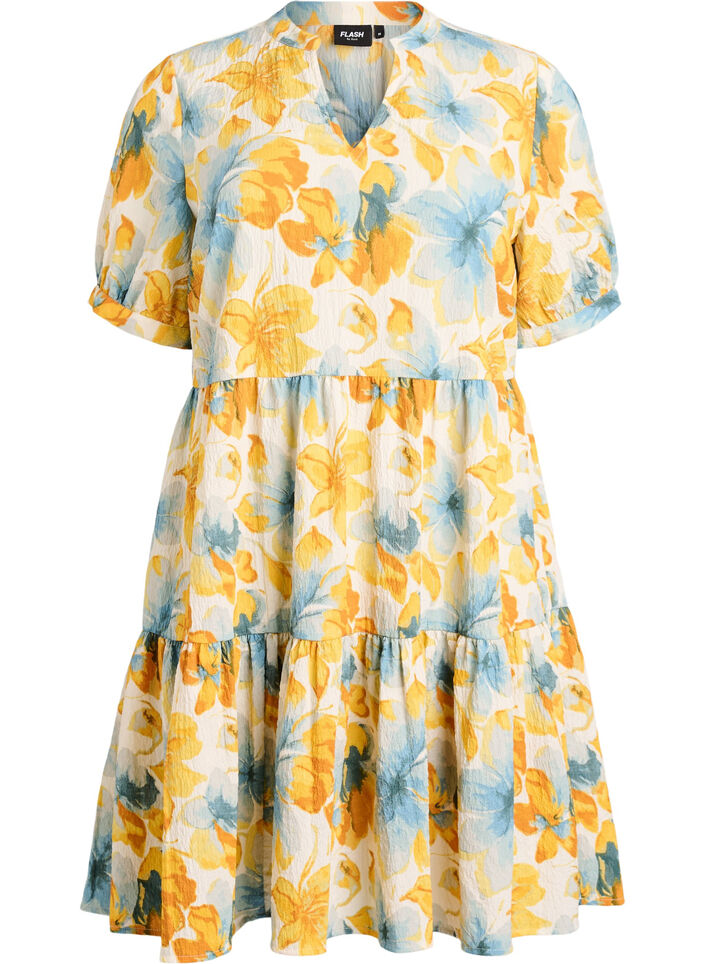 Robe courte &agrave; coupe &eacute;vas&eacute;e, Jaune, Packshot image number 0
