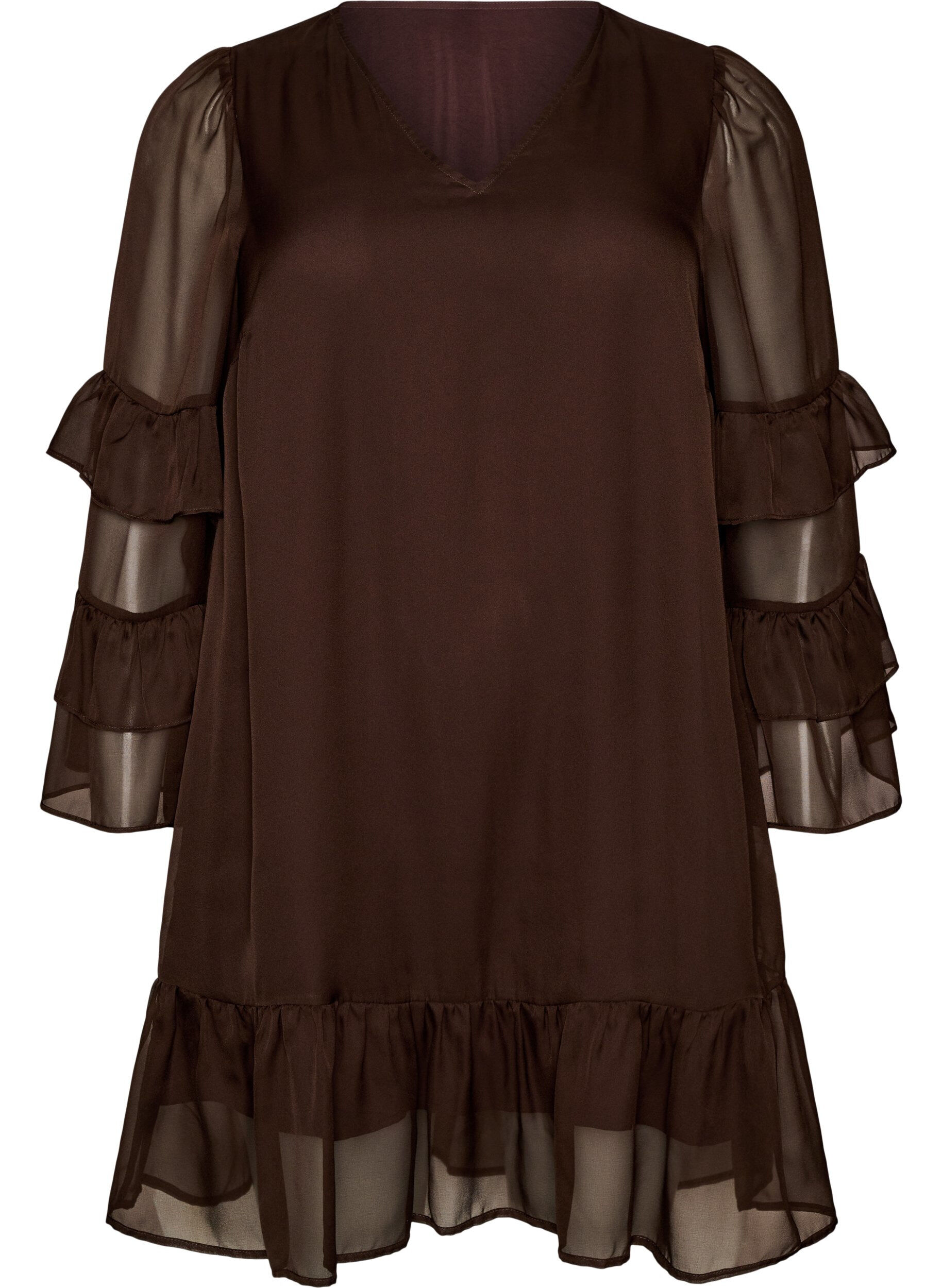 ZizziRobe courte avec manches transparentes &agrave; volants, Marron, Packshot image number 0