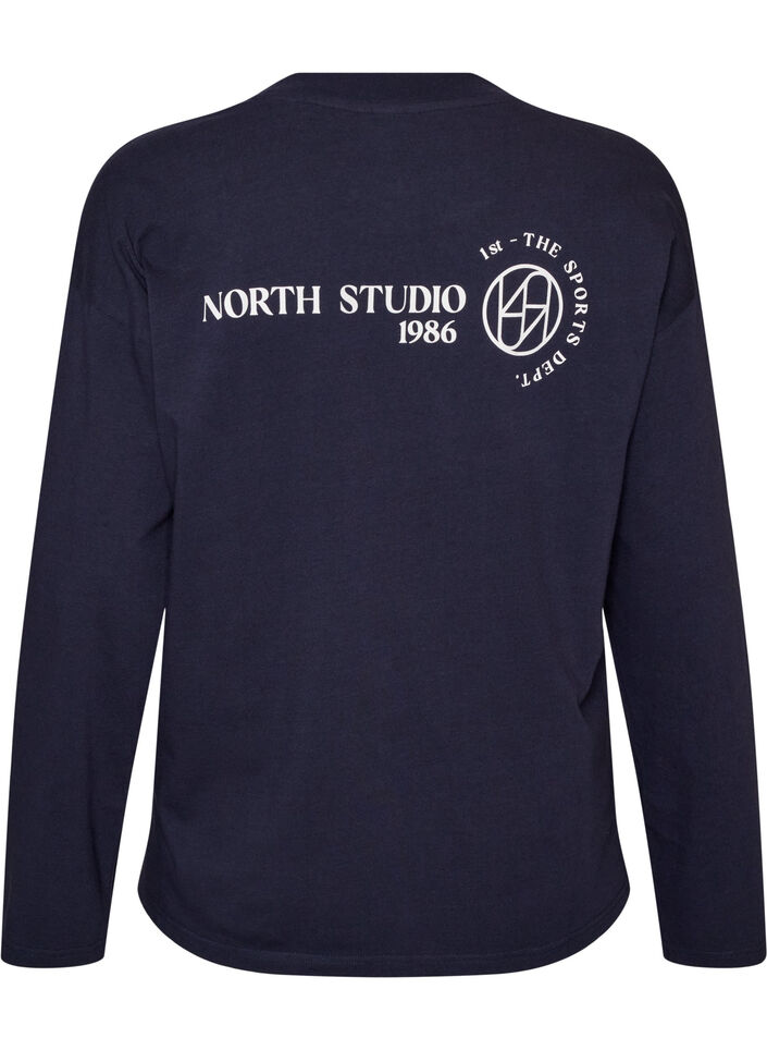 Blouse en jersey &agrave; manches longues avec inscription, Bleu, Packshot image number 1