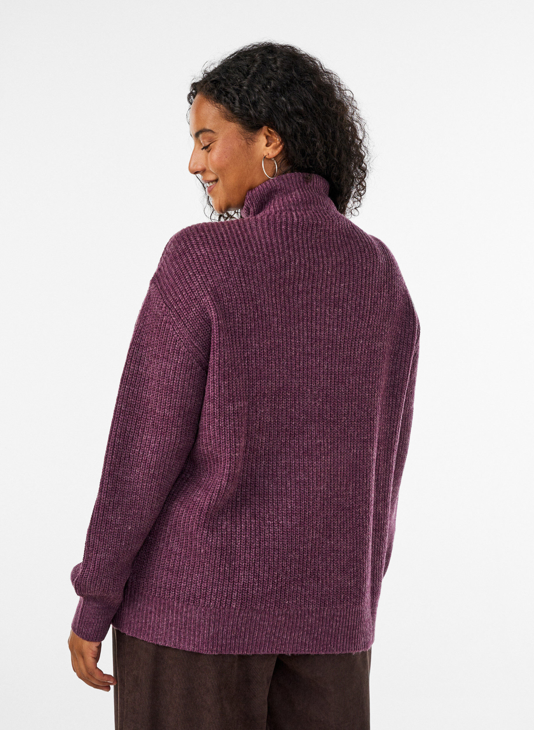 ZizziPull en tricot avec col haut et fermeture &eacute;clair, Violet, Model image number 2