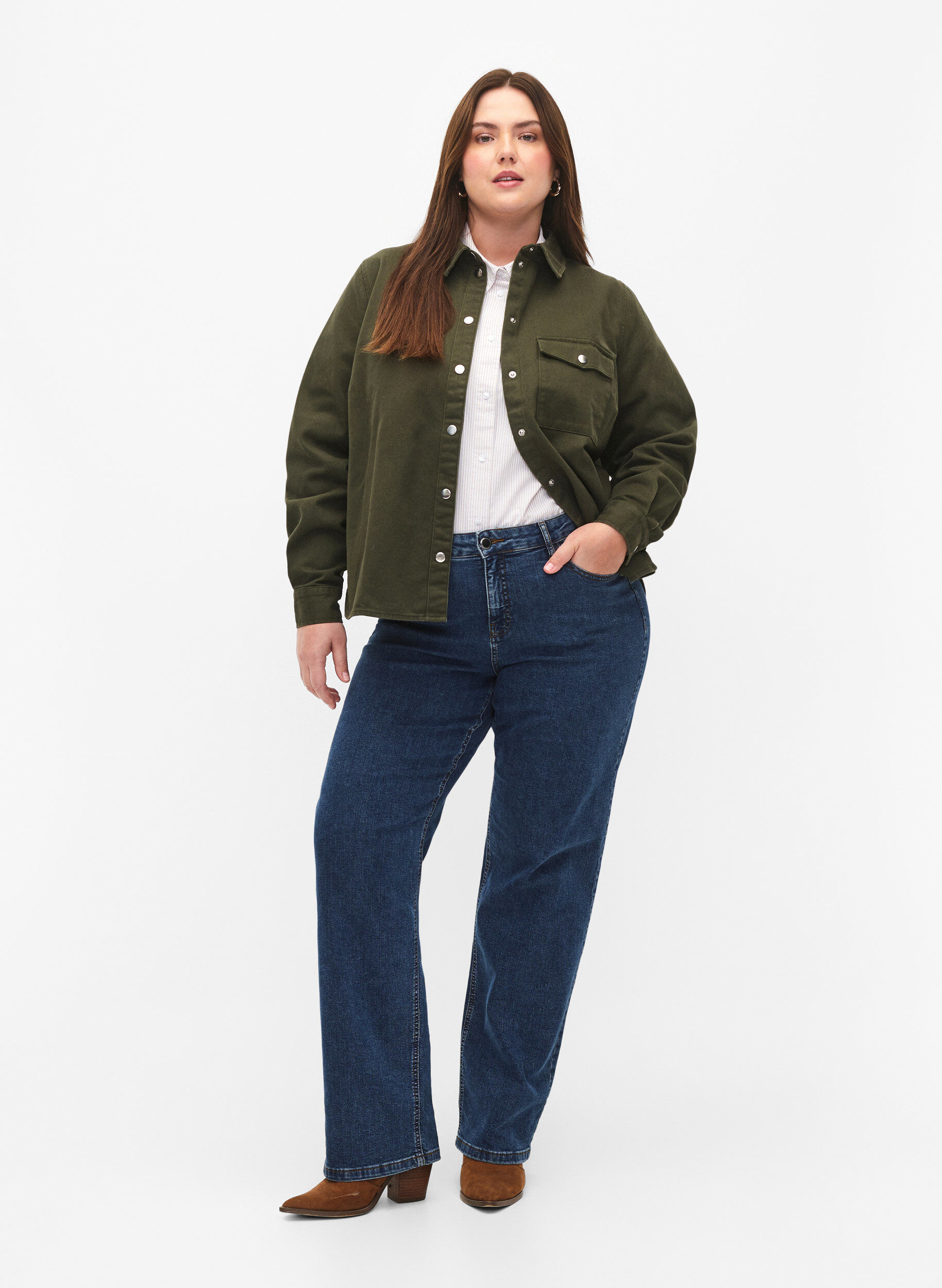 Zizzi Veste en toile boutonn&eacute;e, Forest Night, Model image number 2