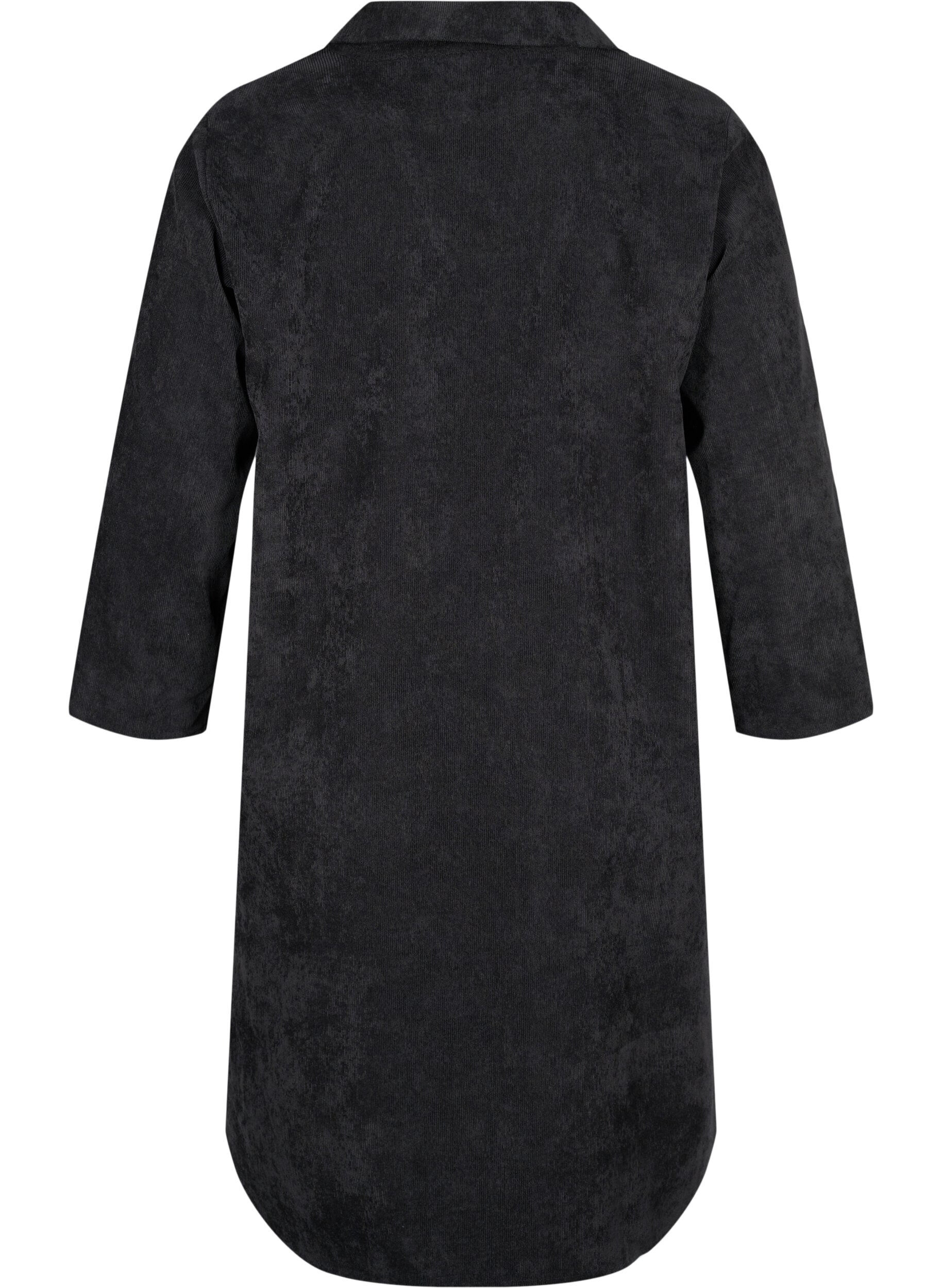 Zizzi Robe en velours &agrave; manches 3/4 et boutons, Black, Packshot image number 1