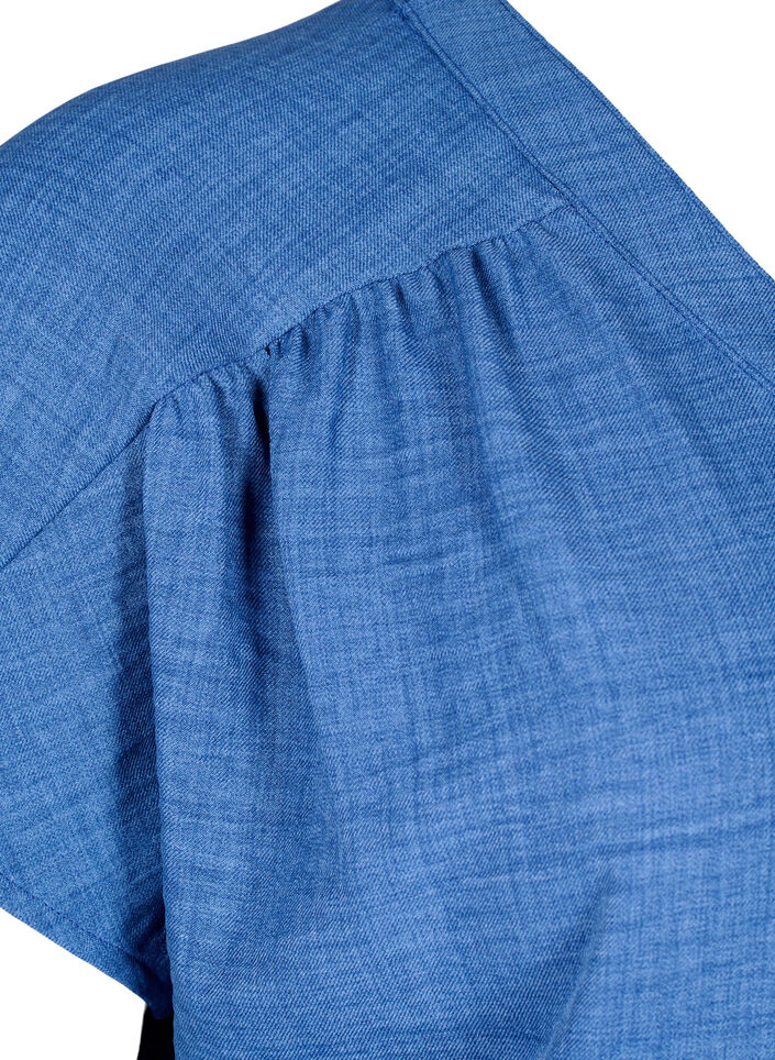 Chemisier &agrave; col en V et manches courtes, Bleu, Packshot image number 3