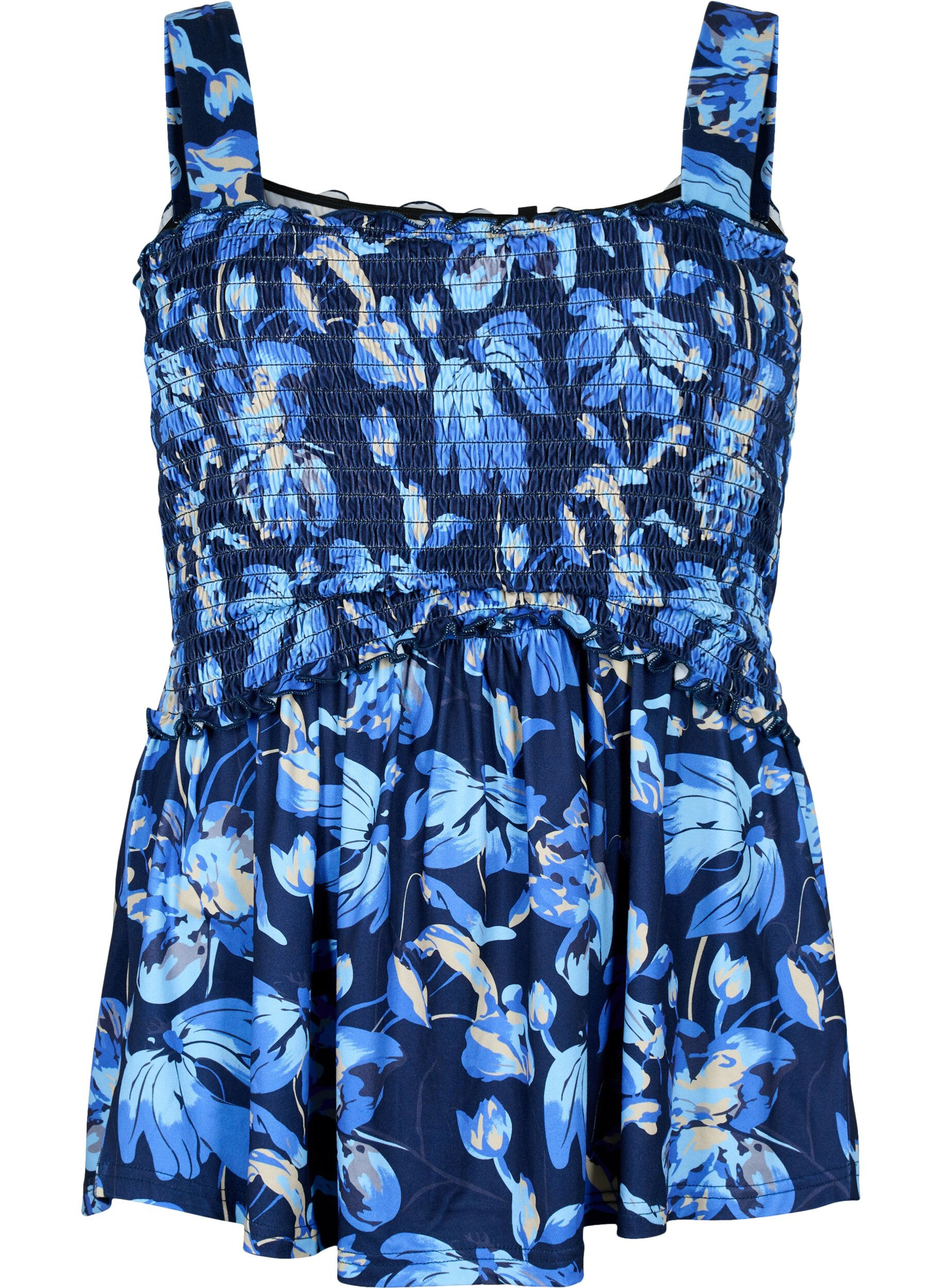 Zizzi Top de maternit&eacute; sans manches avec smock, Blue Flower Print, Packshot image number 0