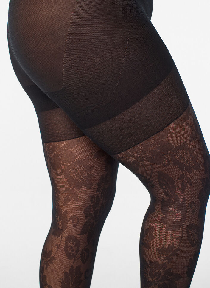 Collants &agrave; motif floral avec effet push-up - 50 deniers, Noir, Packshot image number 2