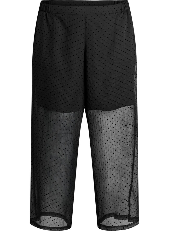 Pantalon ample en mousseline &agrave; pois, Noir, Packshot