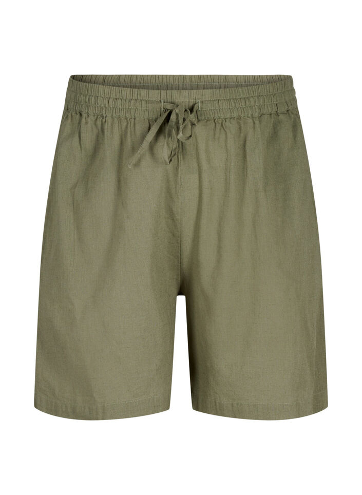 Short ample en mélange de coton avec du lin, Deep Lichen Green, Packshot image number 0