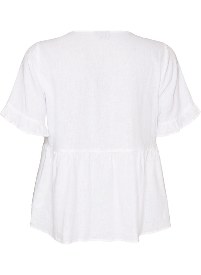 Blouse en lin et viscose avec un col en V et une fermeture boutonn&eacute;e, Blanc, Packshot image number 1