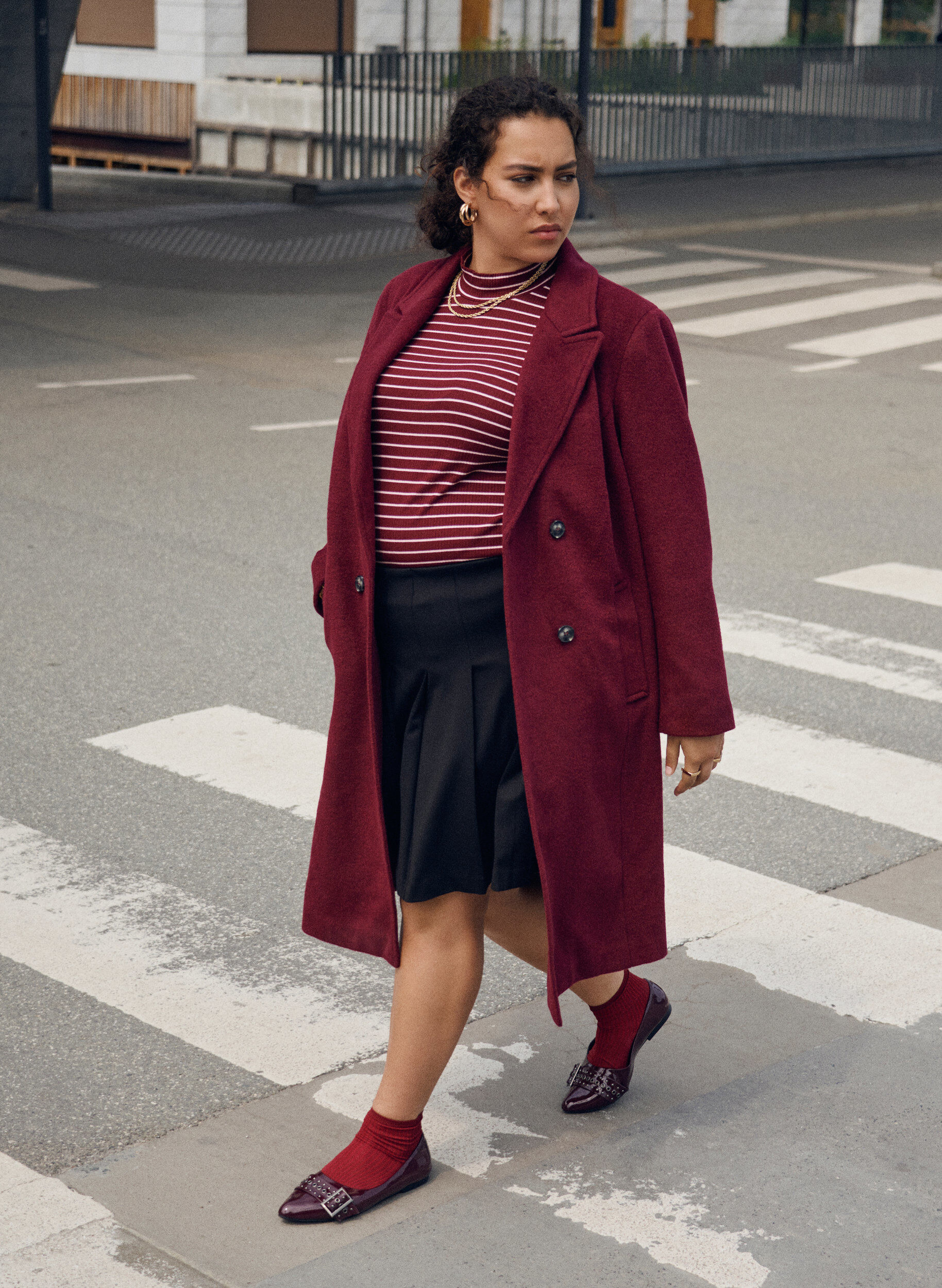 Zizzi Manteau en laine m&eacute;lang&eacute;e avec fermeture crois&eacute;e &agrave; boutons, Bordeaux, Image image number 0