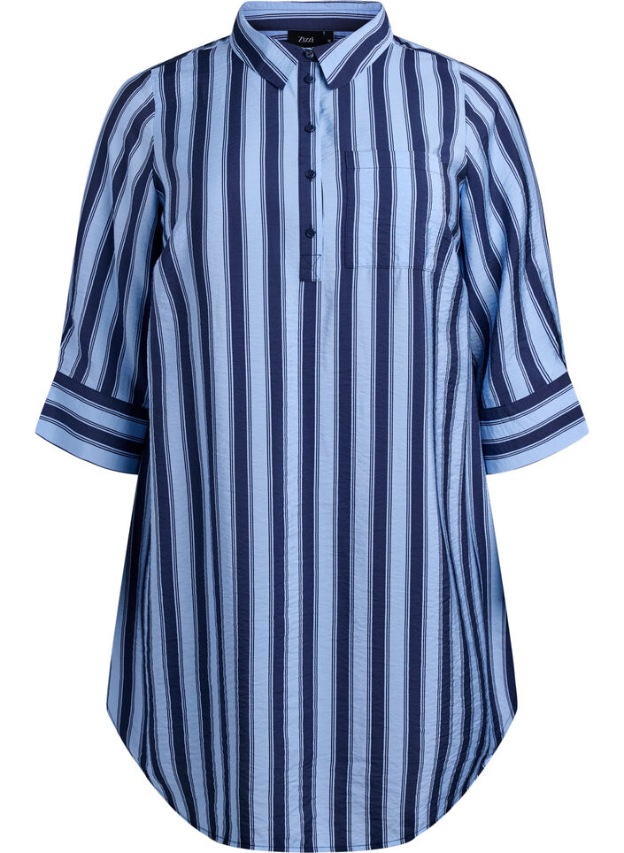 Robe courte avec col et poche poitrine, Bleu, Packshot image number 0