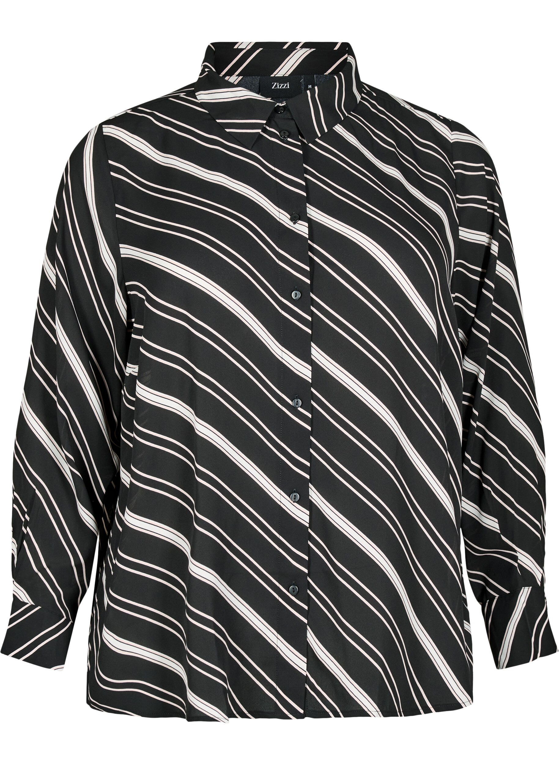 Zizzi Chemise &agrave; motif avec manches longues, Black Stripe, Packshot image number 0