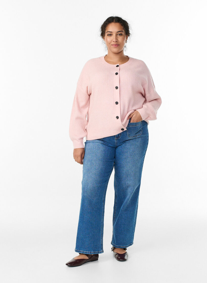 Cardigan en tricot c&ocirc;tel&eacute; avec boutons, Rose, Model image number 1