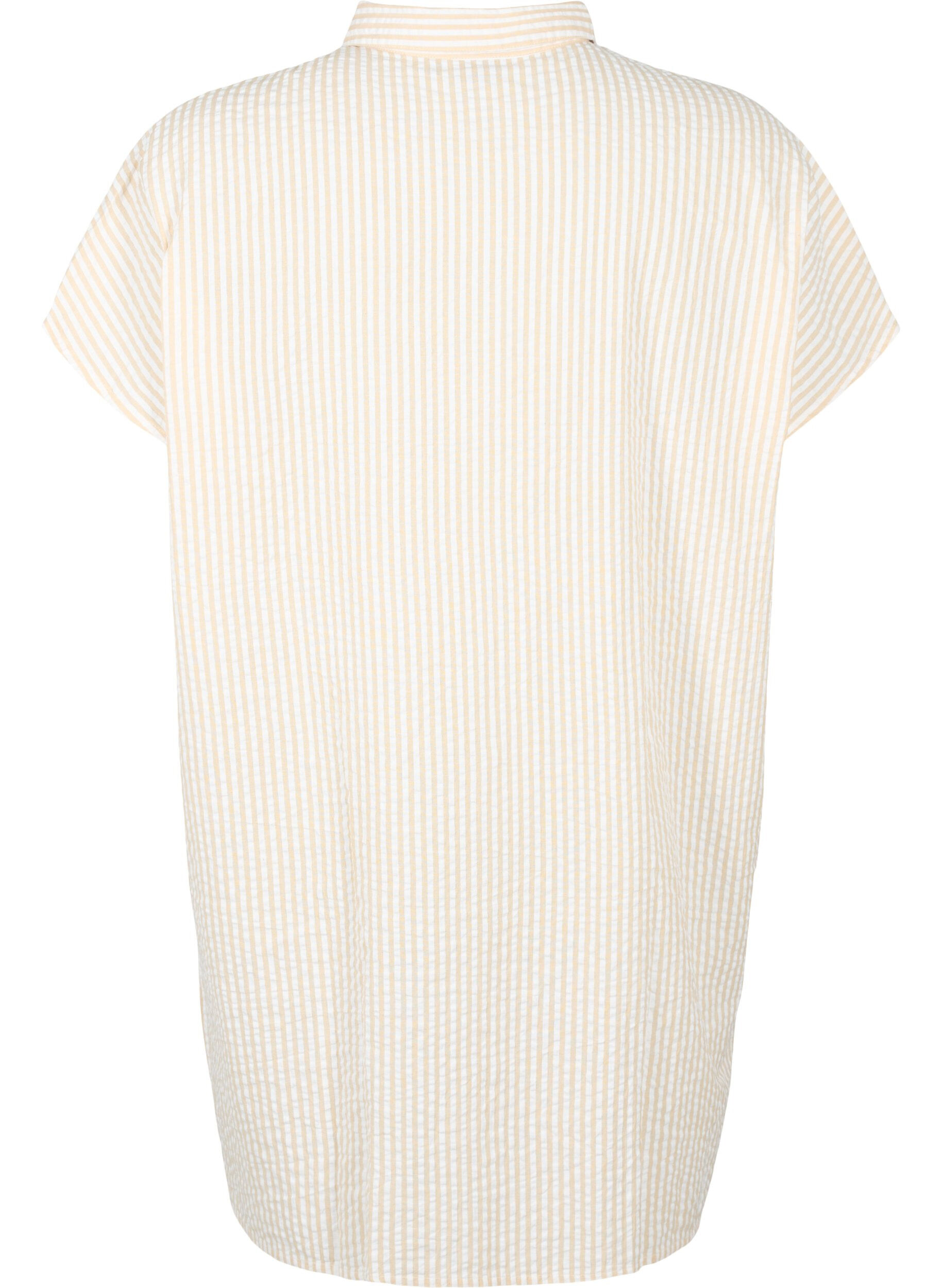 Zizzi Chemise longue &agrave; rayures en coton, White/Natrual Stripe, Packshot image number 1